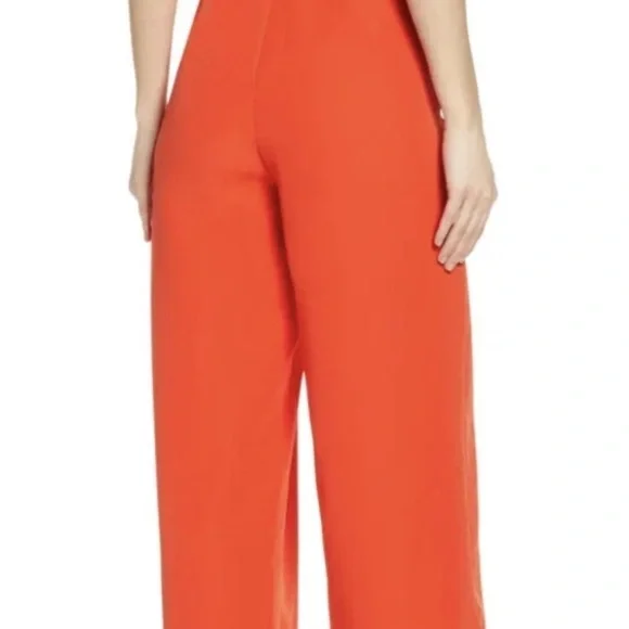 Sam Edelman Womens Sleeveless V Neck Wide Leg Crop Jumpsuit Coral Punch Size 8 - Picture 2 of 7